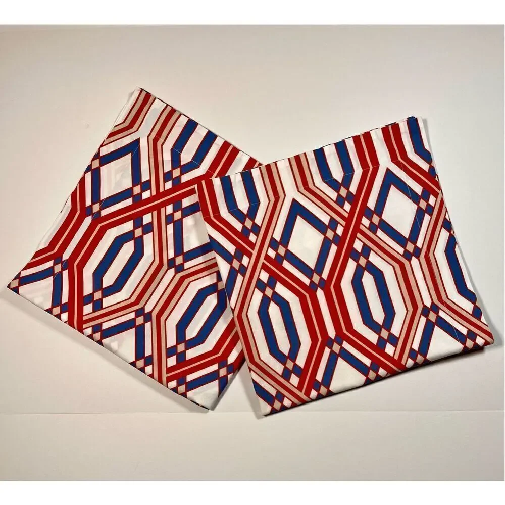 Pottery Barn Set of 2 Geometric Euro Square Pillow Shams Blue Orange EUC Bedroom